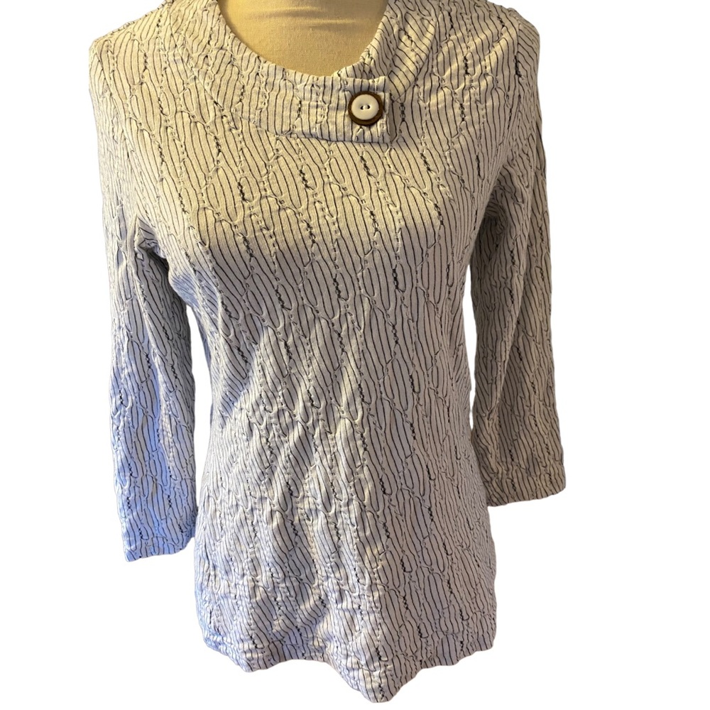 Habitat Womens (S) White and Black Blouse 3/4 Sleeve